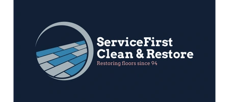 ServiceFirst Clean & Restore Logo with gray and blue tiles in a circular shape