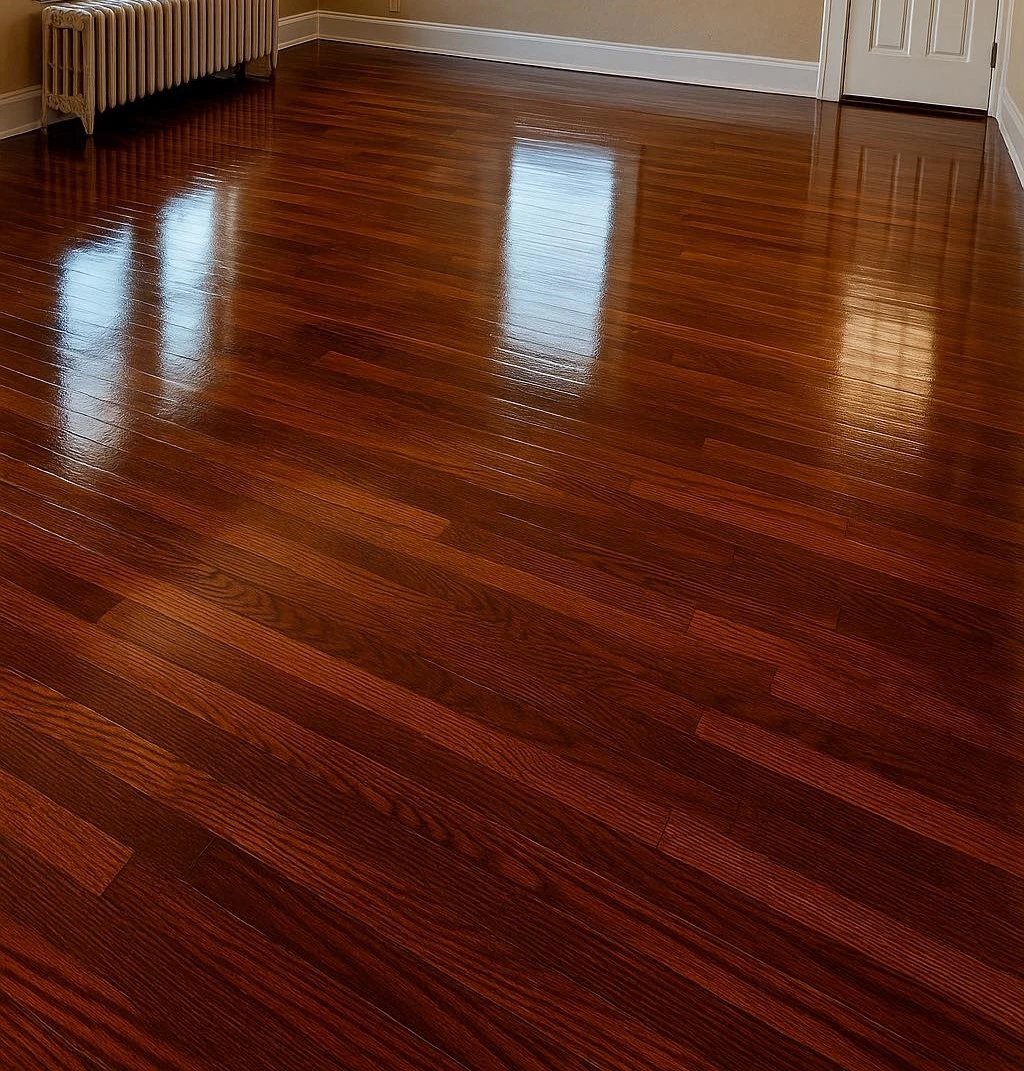 Wood floor looking really shiny